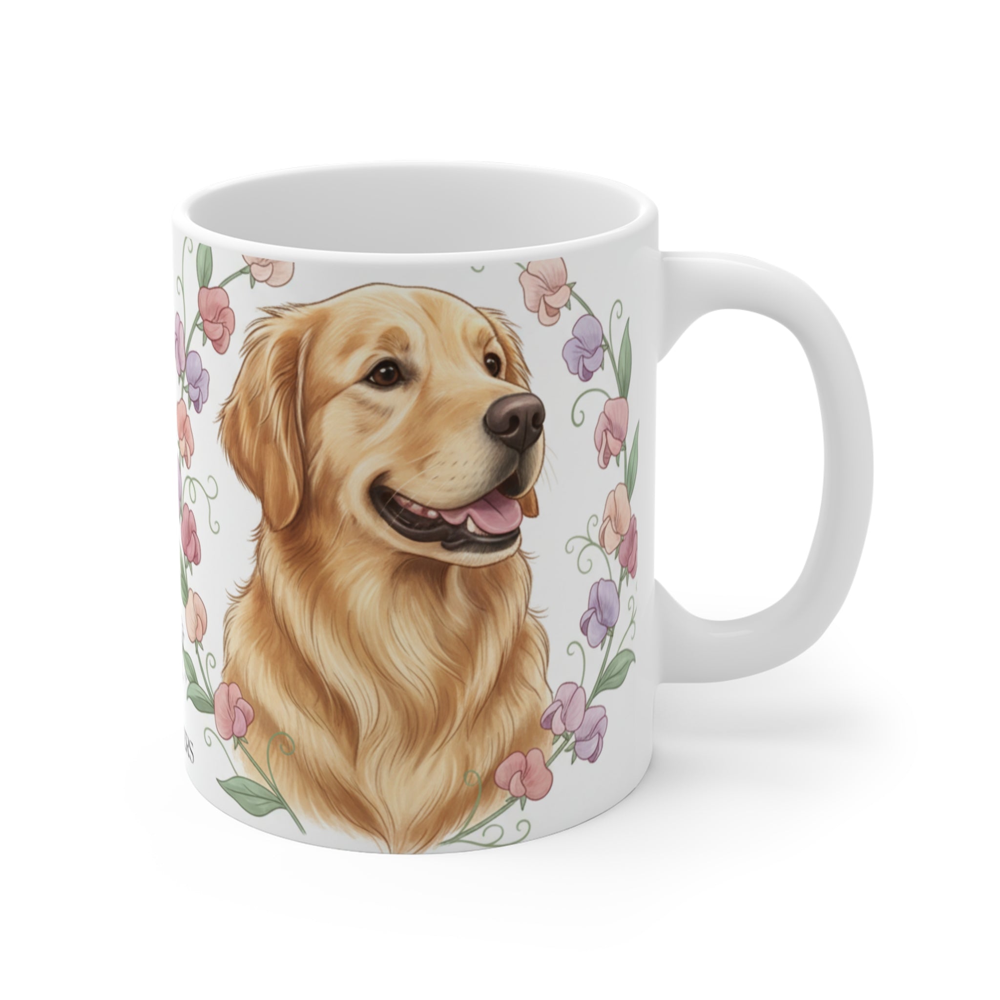 Golden Retriever Floral Mug — 11oz Dog Lover Coffee Cup