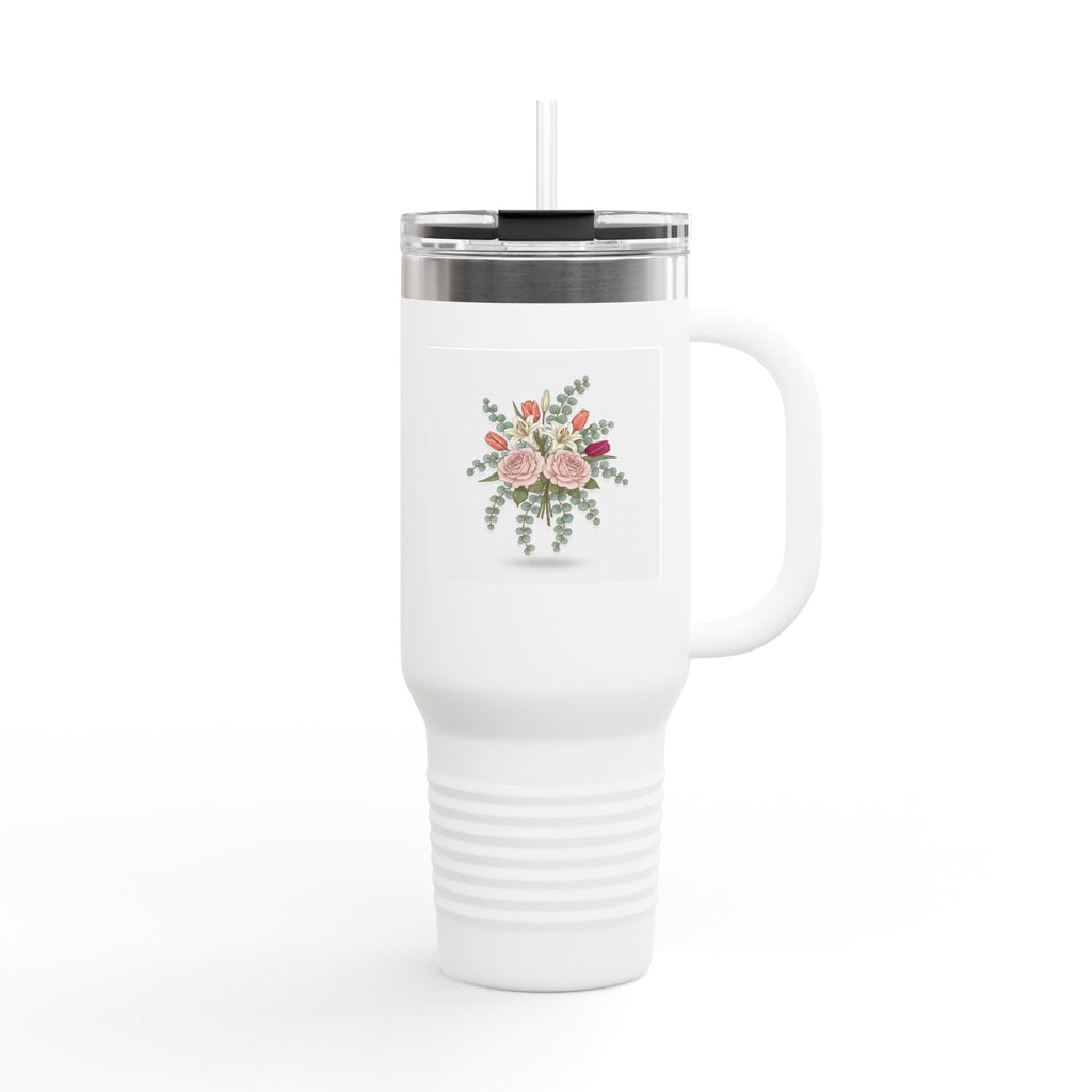 40oz Floral Insulated Travel Mug — Rose Bouquet Tumbler with Handle