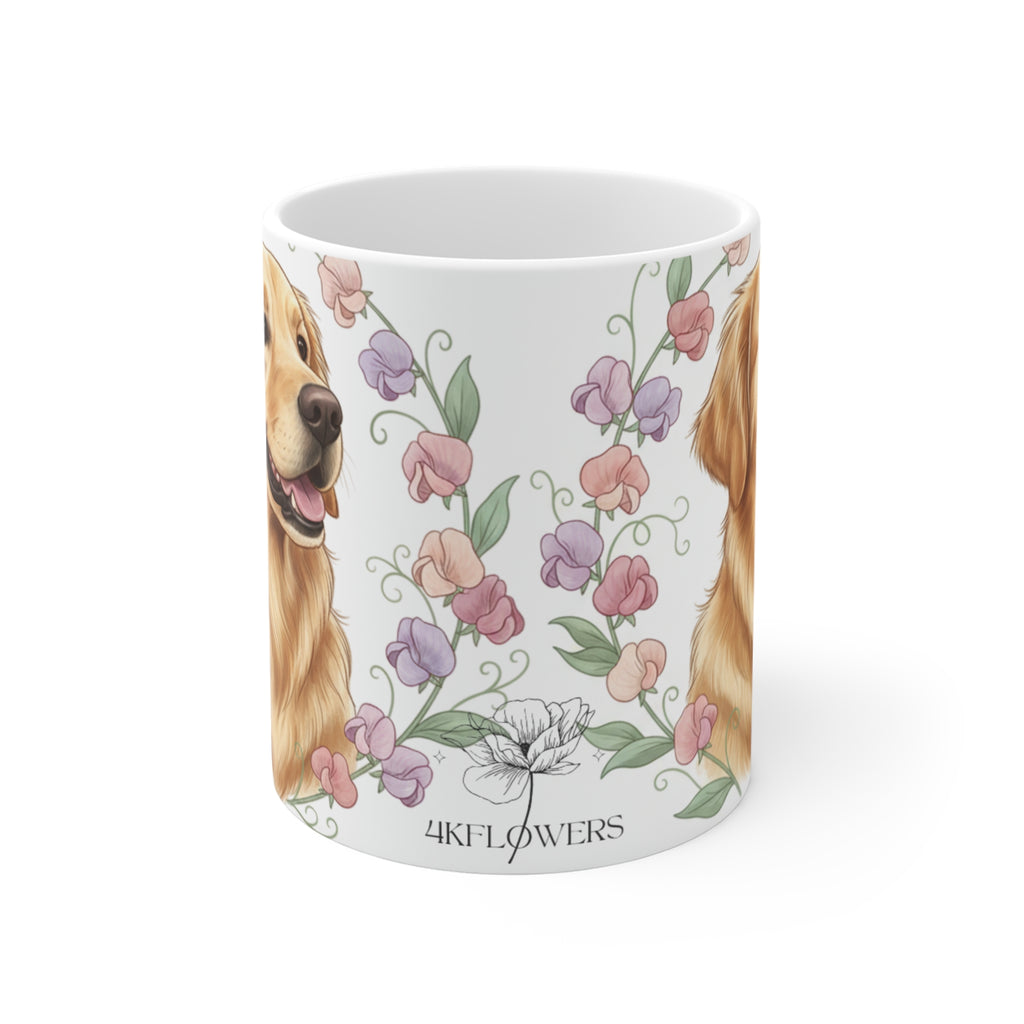 Golden Retriever Floral Mug — 11oz Dog Lover Coffee Cup