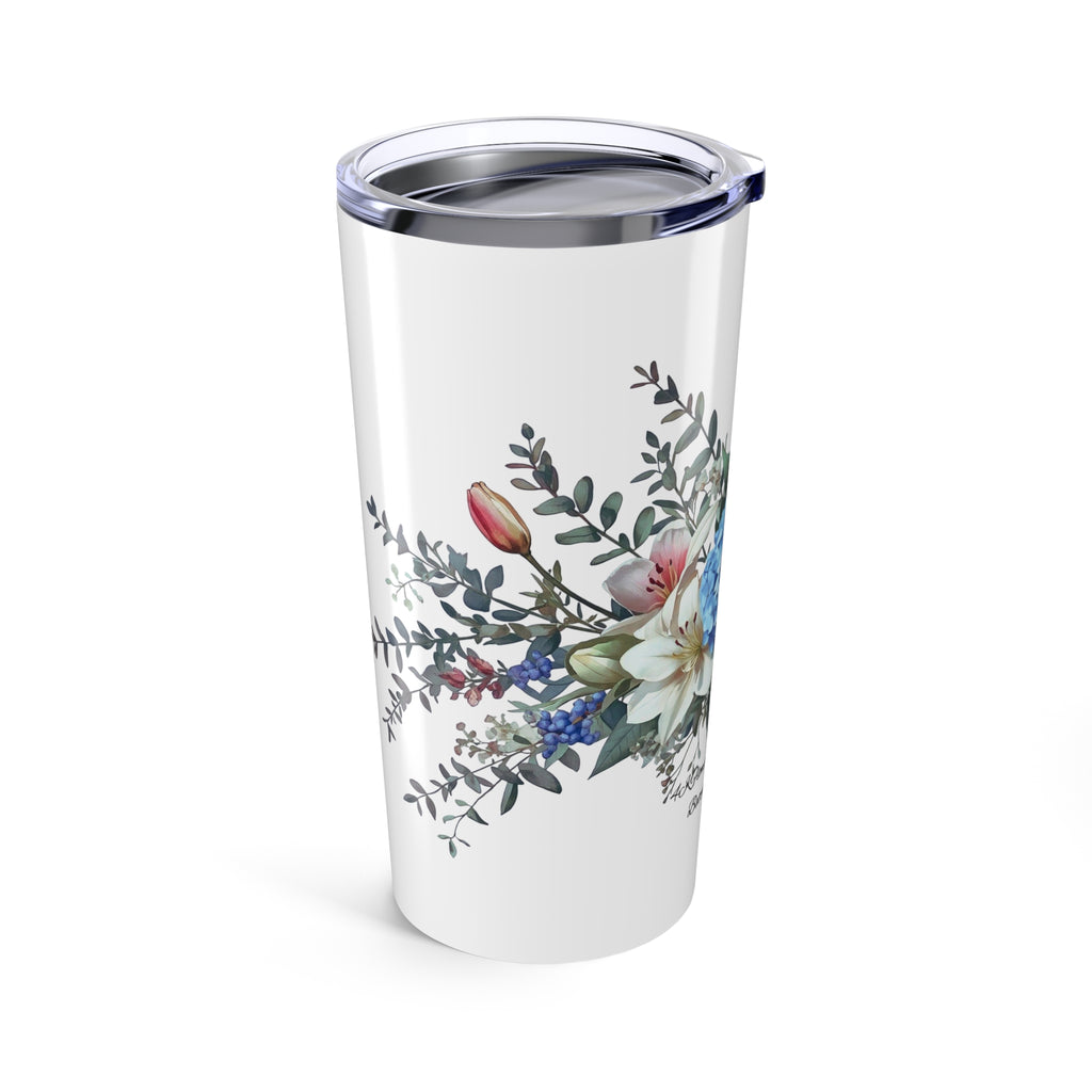 20oz Floral Tumbler — Blue Hydrangea & Rose Travel Cup