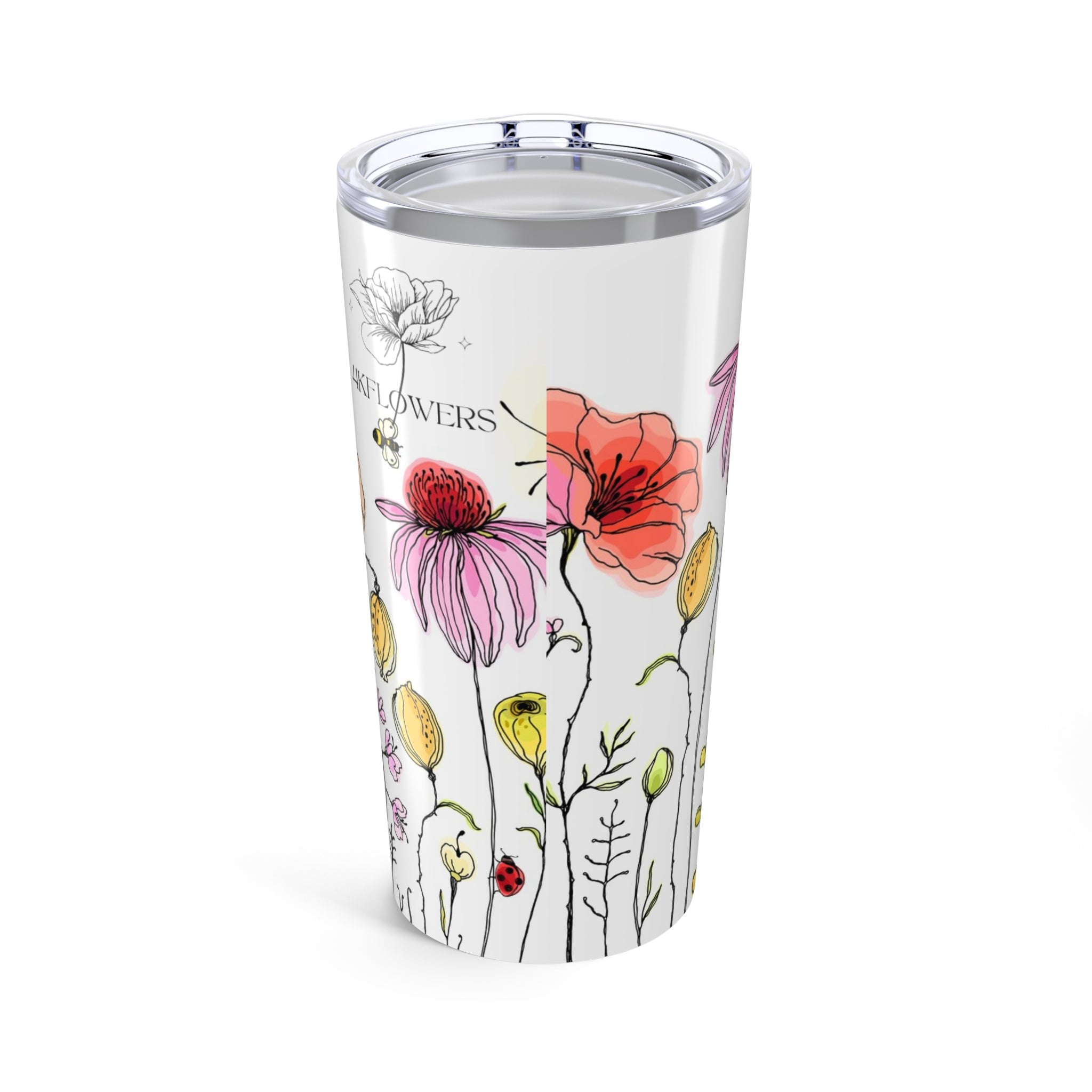 Floral Wildflower 20oz Tumbler — Watercolor Bees & Garden Flowers
