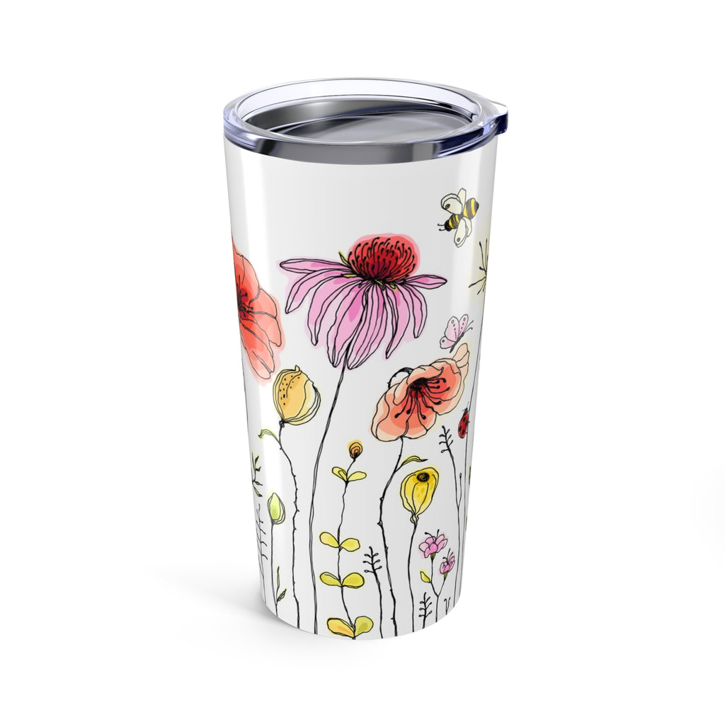 Floral Wildflower 20oz Tumbler — Watercolor Bees & Garden Flowers