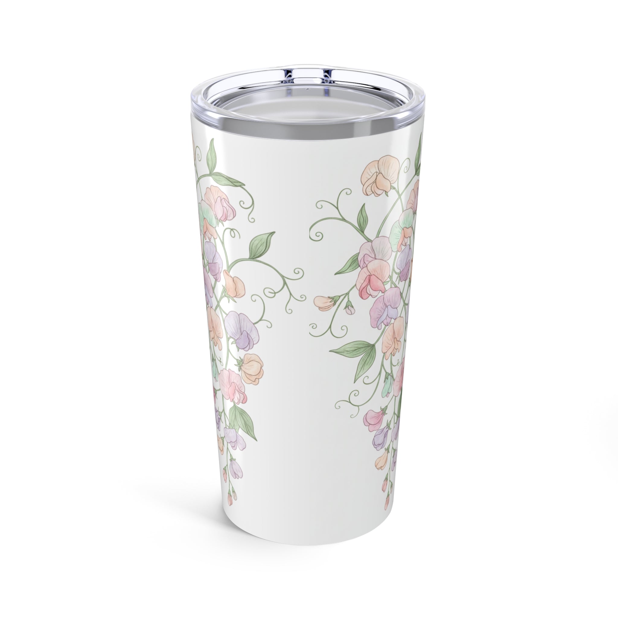 20oz Floral Tumbler – Pastel Sweet Pea Travel Cup