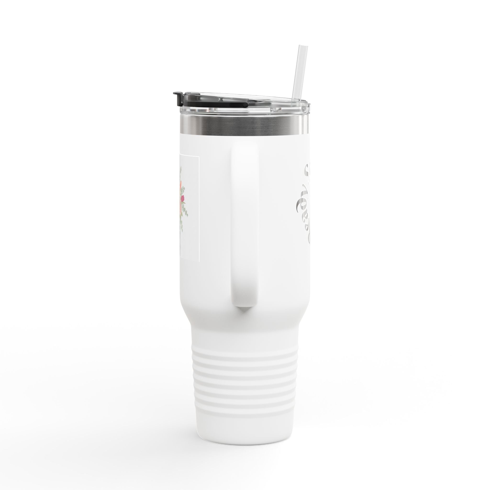 40oz Floral Insulated Travel Mug — Rose Bouquet Tumbler with Handle
