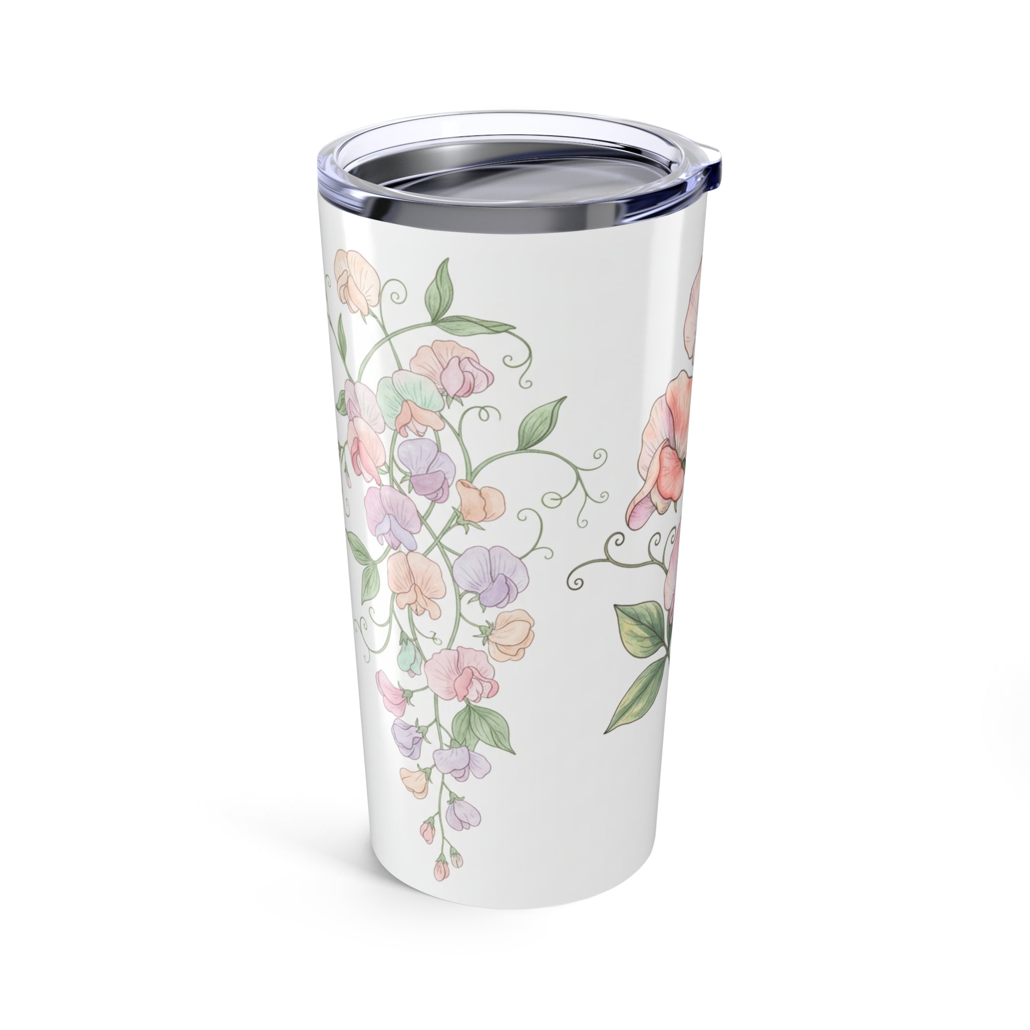 20oz Floral Tumbler – Pastel Sweet Pea Travel Cup