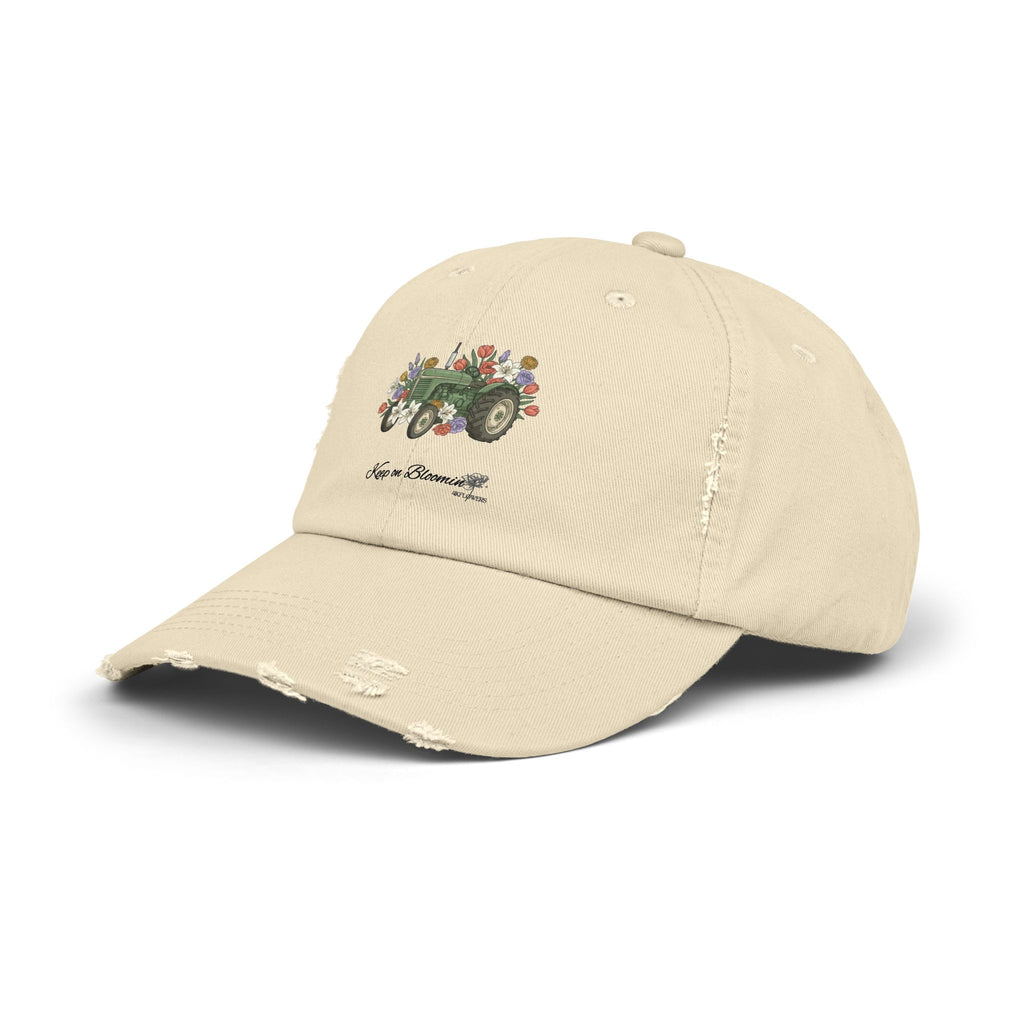 Vintage Floral Tractor Distressed Cap — 'Love on the Farm' Baseball Hat