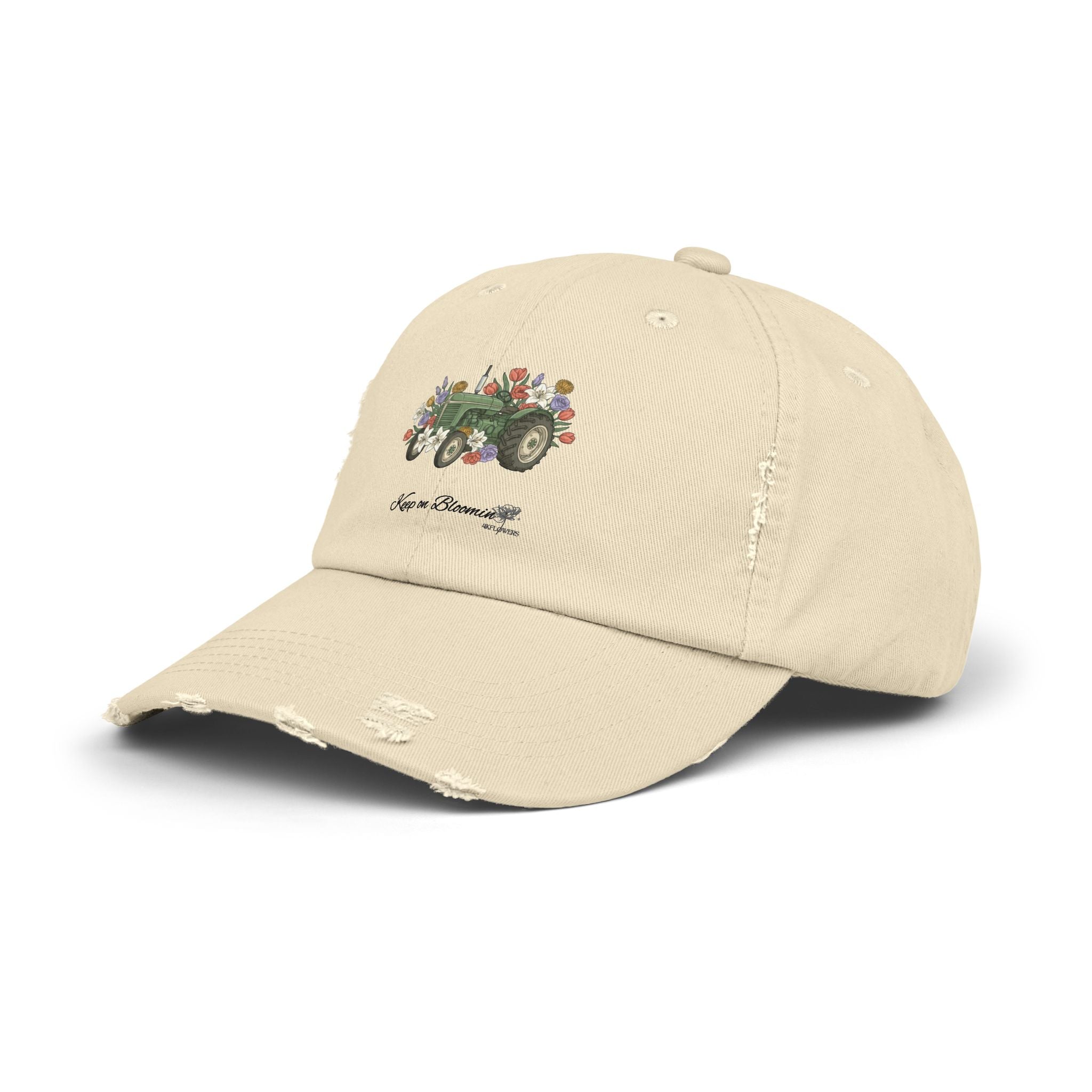 Vintage Floral Tractor Distressed Cap — 'Love on the Farm' Baseball Hat