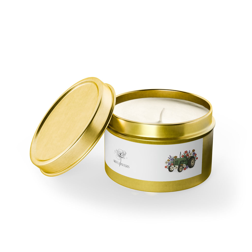 Floral Tractor Tin Candle — Garden Bouquet Scented Candle in Travel Tin