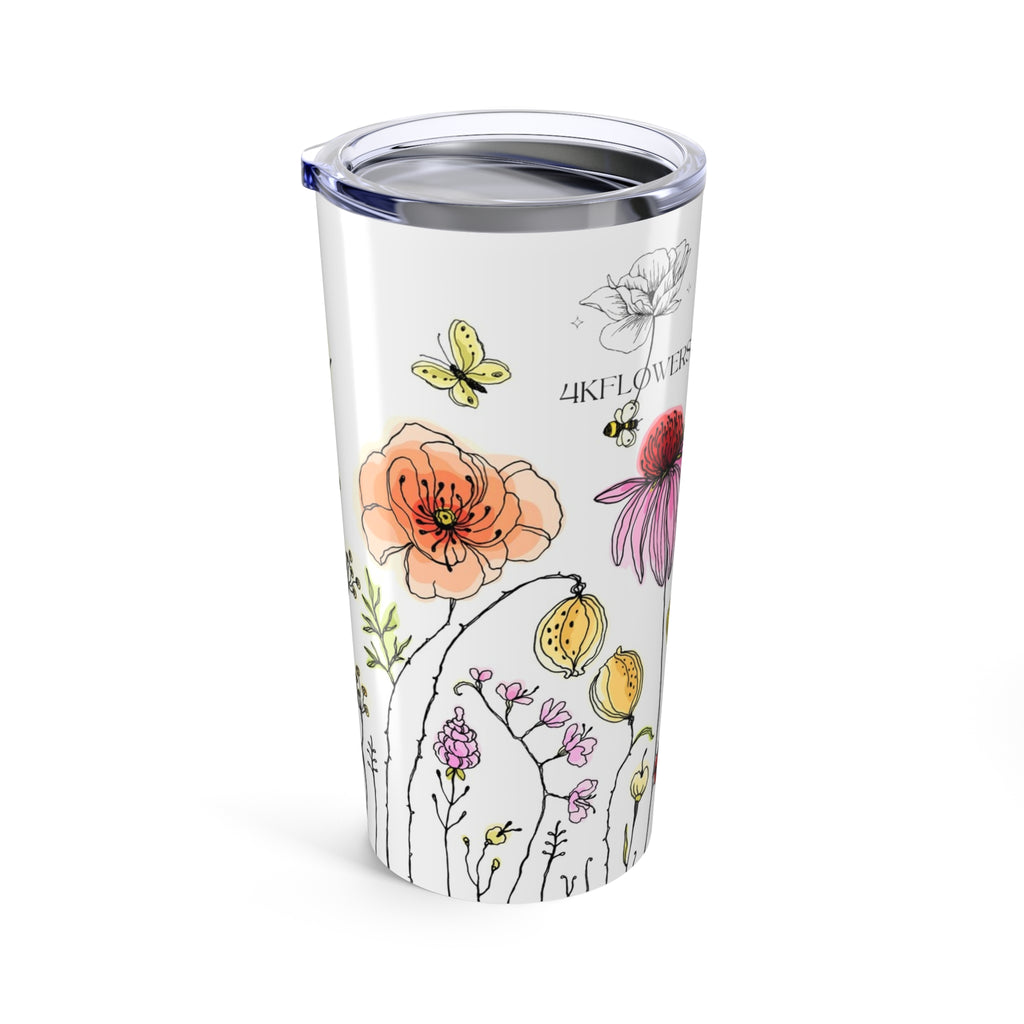 Floral Wildflower 20oz Tumbler — Watercolor Bees & Garden Flowers