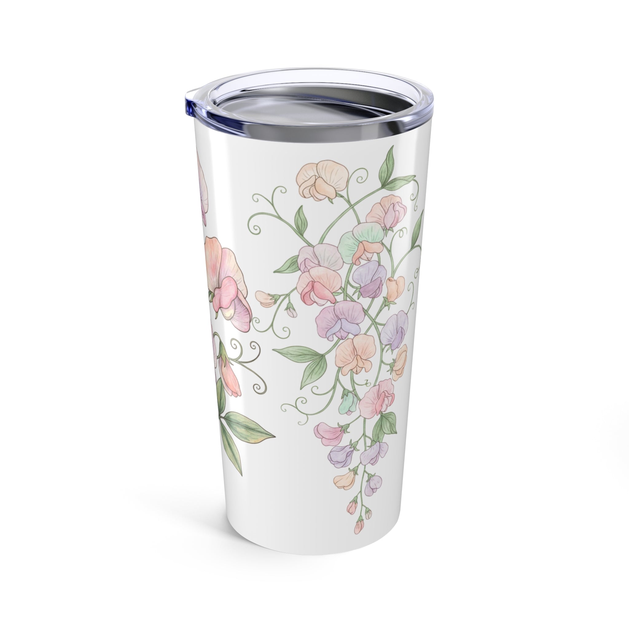 20oz Floral Tumbler – Pastel Sweet Pea Travel Cup