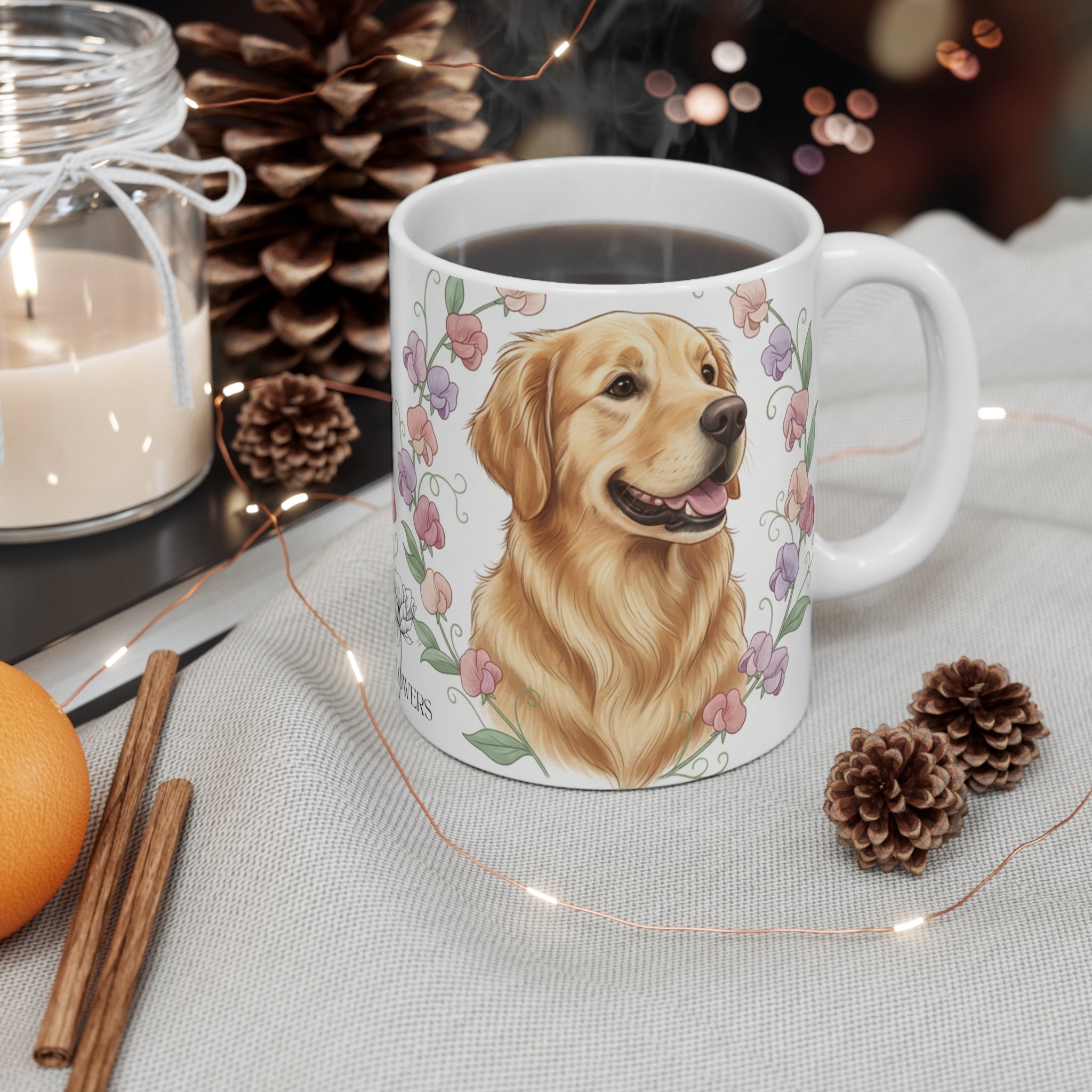 Golden Retriever Floral Mug — 11oz Dog Lover Coffee Cup