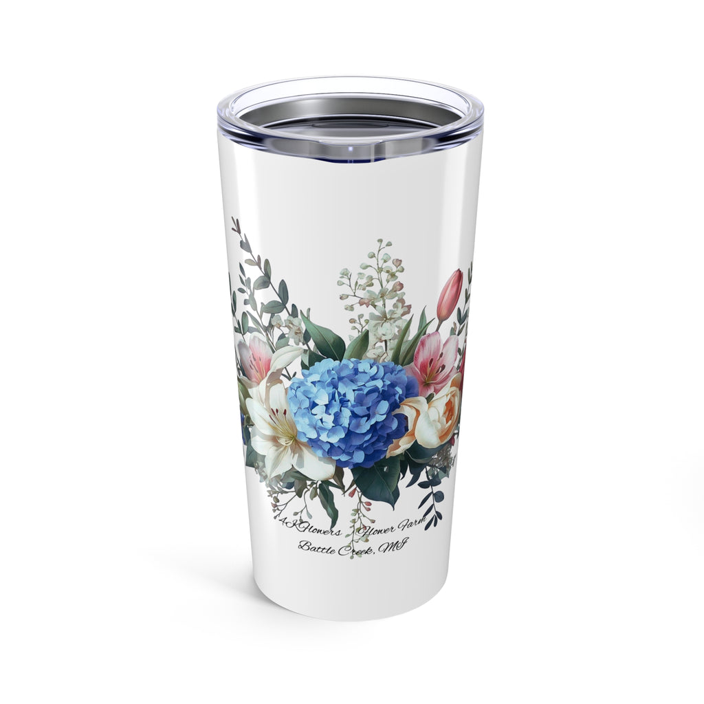 20oz Floral Tumbler — Blue Hydrangea & Rose Travel Cup