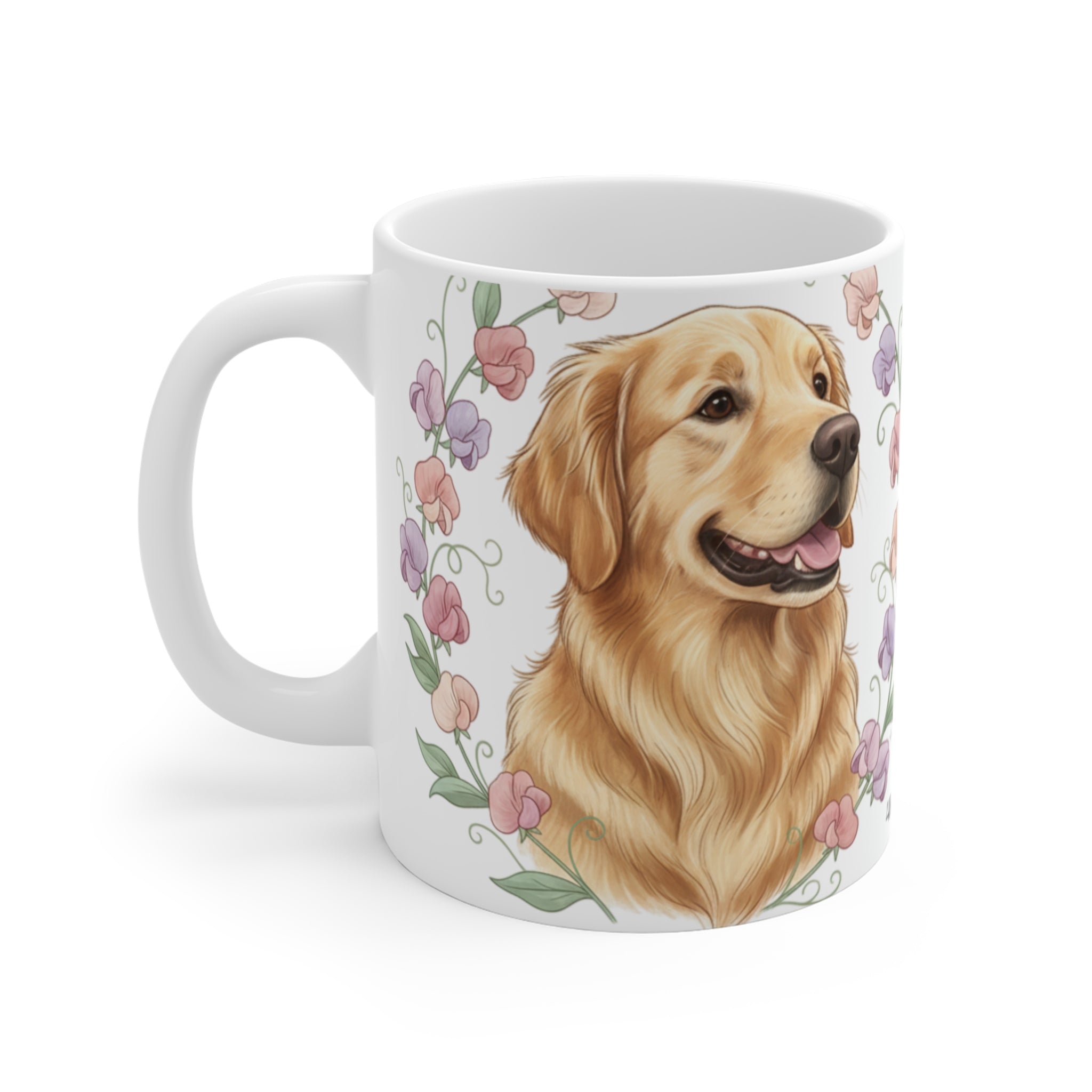 Golden Retriever Floral Mug — 11oz Dog Lover Coffee Cup