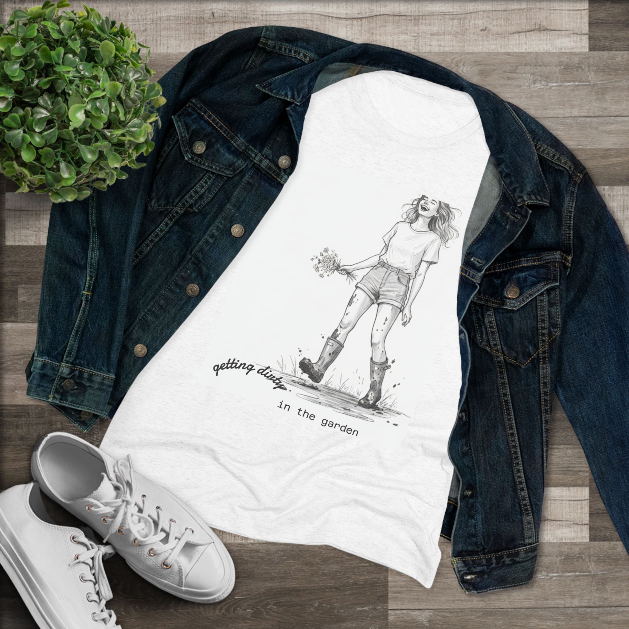 Women's Tee — "Gardening Days" Illustrated Garden Girl Graphic T‑Shirt